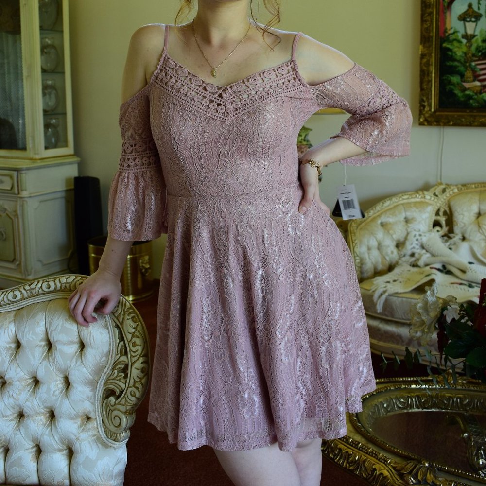 Mauve Lace Sleeved Dress